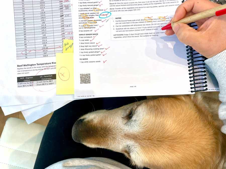 dozer-helping-with-americanisation-of-cookbook-1 Dozer helping with Americanisation of the RecipeTin Eats cookbook "Dinner" by Nagi Maehashi