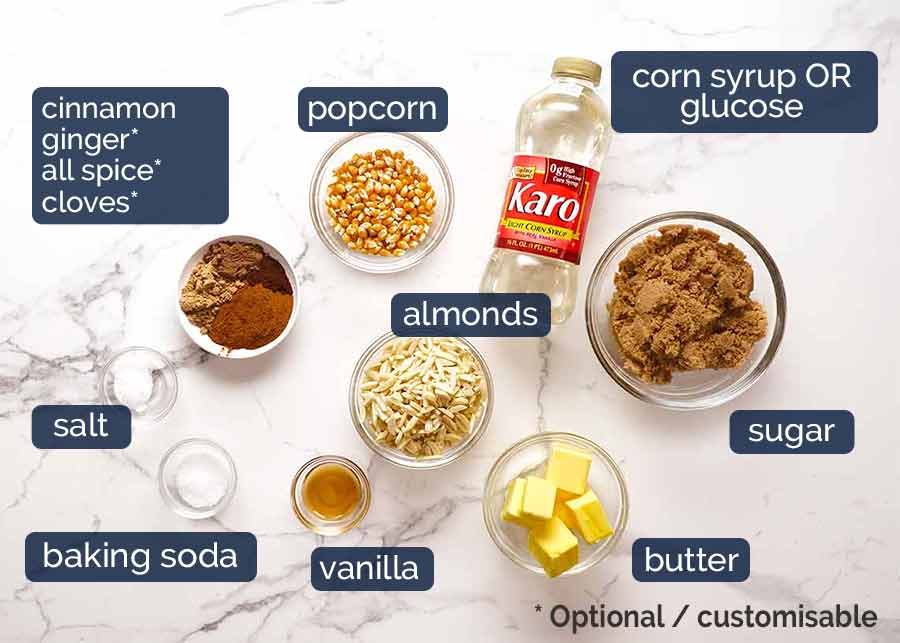 holiday-caramel-popcorn-ingredients Ingredients for Christmas Popcorn Candy