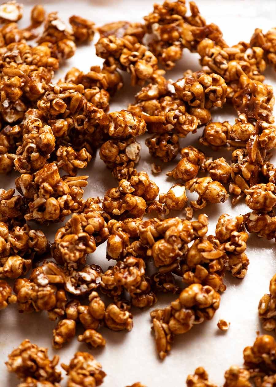 holiday-caramel-popcorn_0 Christmas Popcorn Candy on a tray, cooled and ready to be eaten