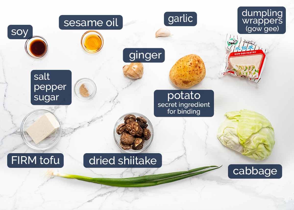 vegetable-dumpling-ingredients Ingredients in Vegetable Dumplings (Potstickers)