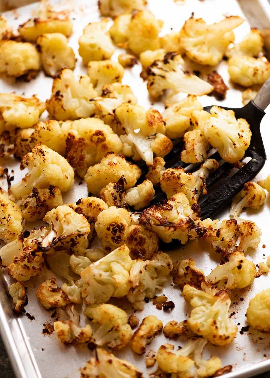 yotam-ottolenghis-cauliflower-salad_0 Tray of roasted cauliflower for Cauliflower Salad - Yotam Ottolenghi