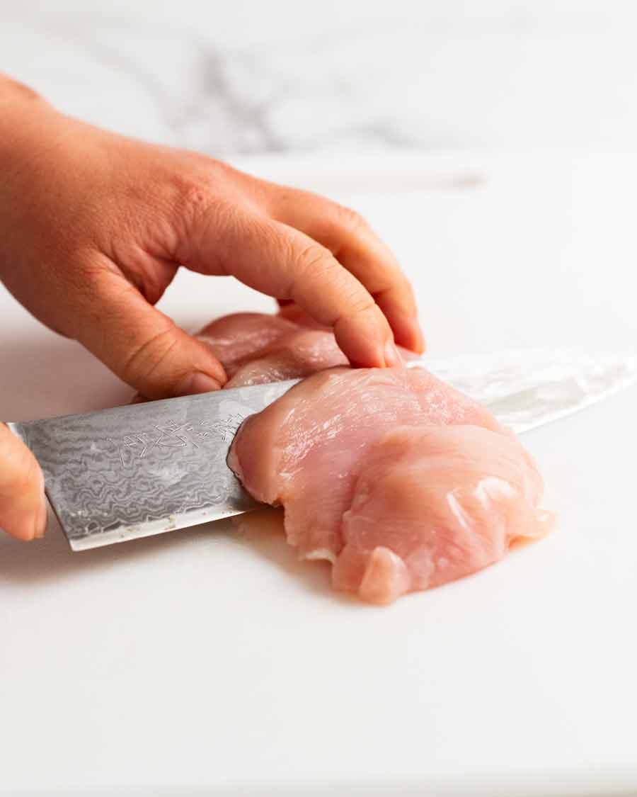 chicken-saltimbocca_8 Preparing chicken breast to make Chicken Saltimbocca