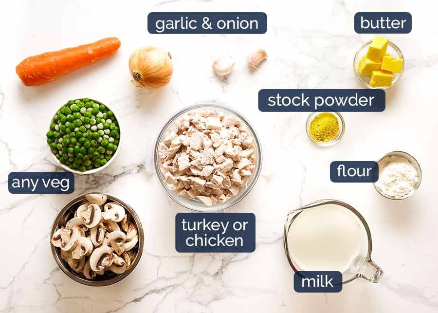 leftover-turkey-pot-pie-ingredients-1 Ingredients in Leftover Turkey Pot Pie