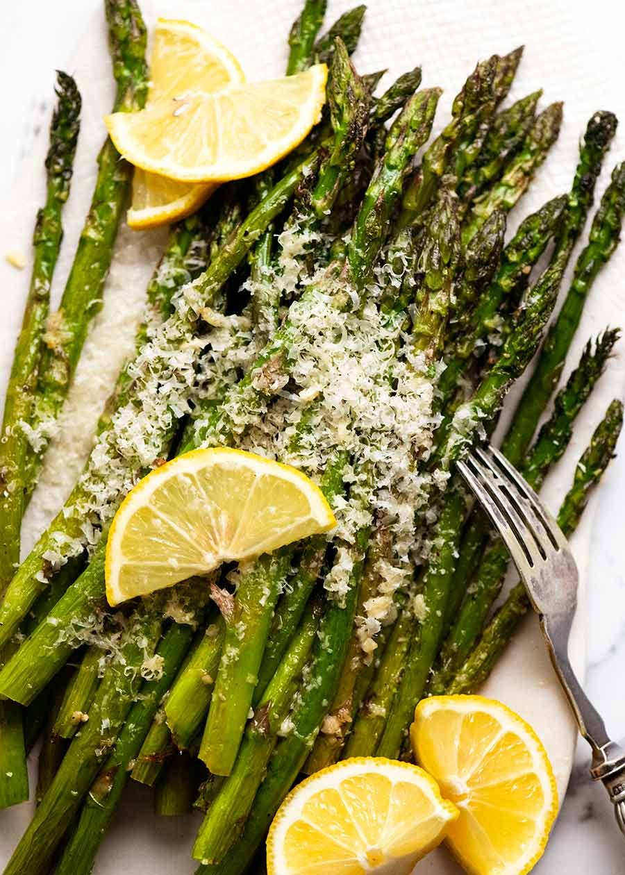 roasted-asparagus_9 Plate of Roasted Asparagus with parmesan and lemon