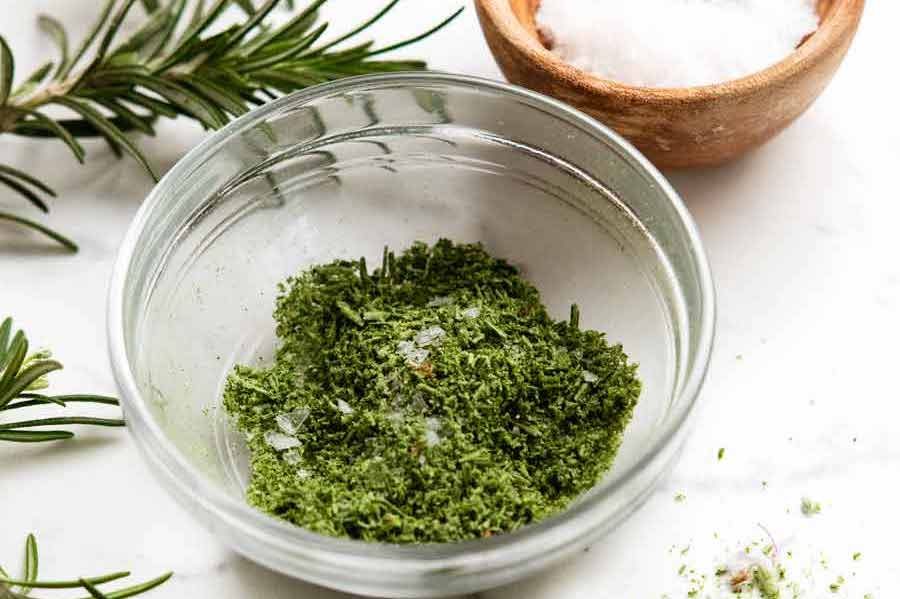 rosemary-salt-landscape Rosemary salt in a bowl ready to be used