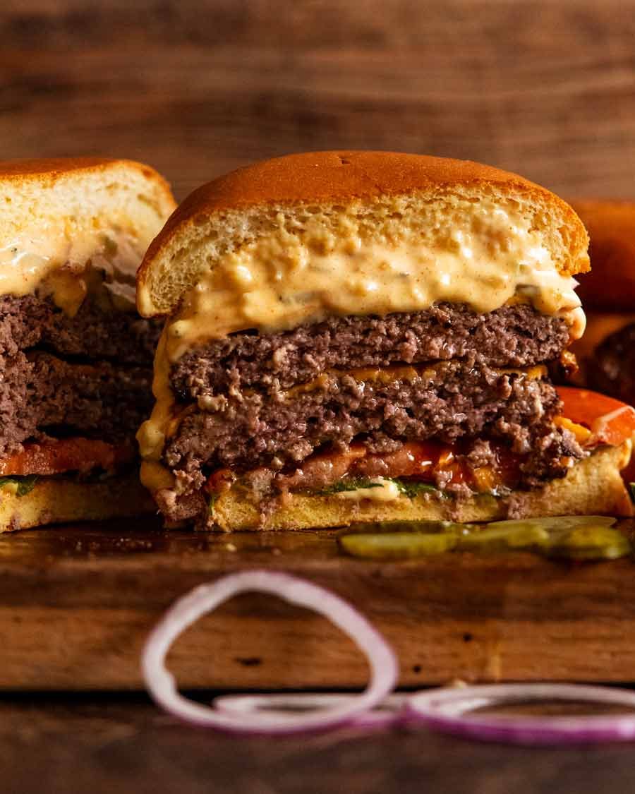 special-burger-sauce_8 Cut face of Double Cheeseburger with Special Burger Sauce