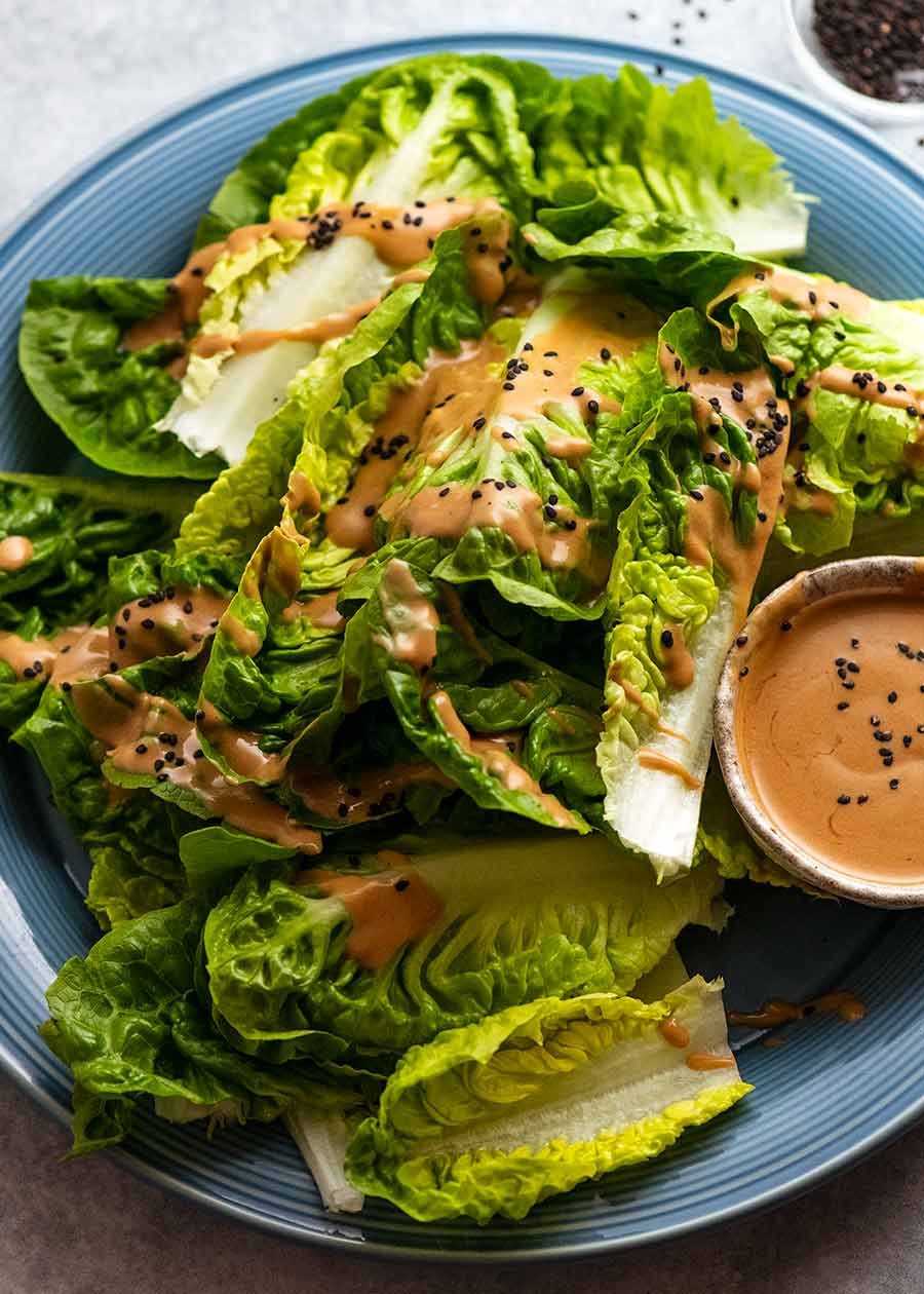 spicy-joint-creamy-sesame-sauce-with-lettuce-salad Overhead photo of Spicy Joint Creamy Sesame Sauce Lettuce Salad