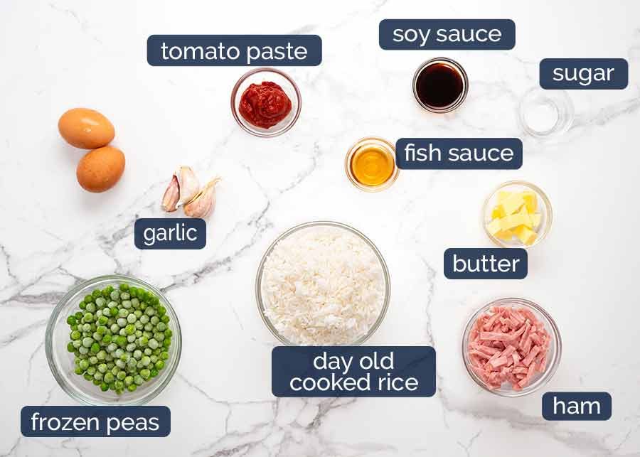 vietnamese-red-fried-rice-ingredients Ingredients in Red Vietnamese Fried Rice