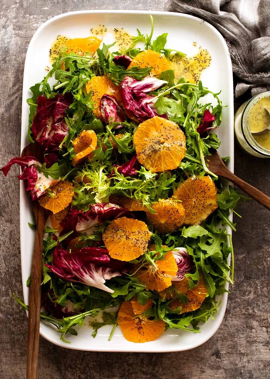 bitter-leaf-and-orange-salad-with-orange-poppyseed-dressing_9 Bitter Leaf and Orange Salad with Orange Poppyseed Dressing on a plate ready to be served