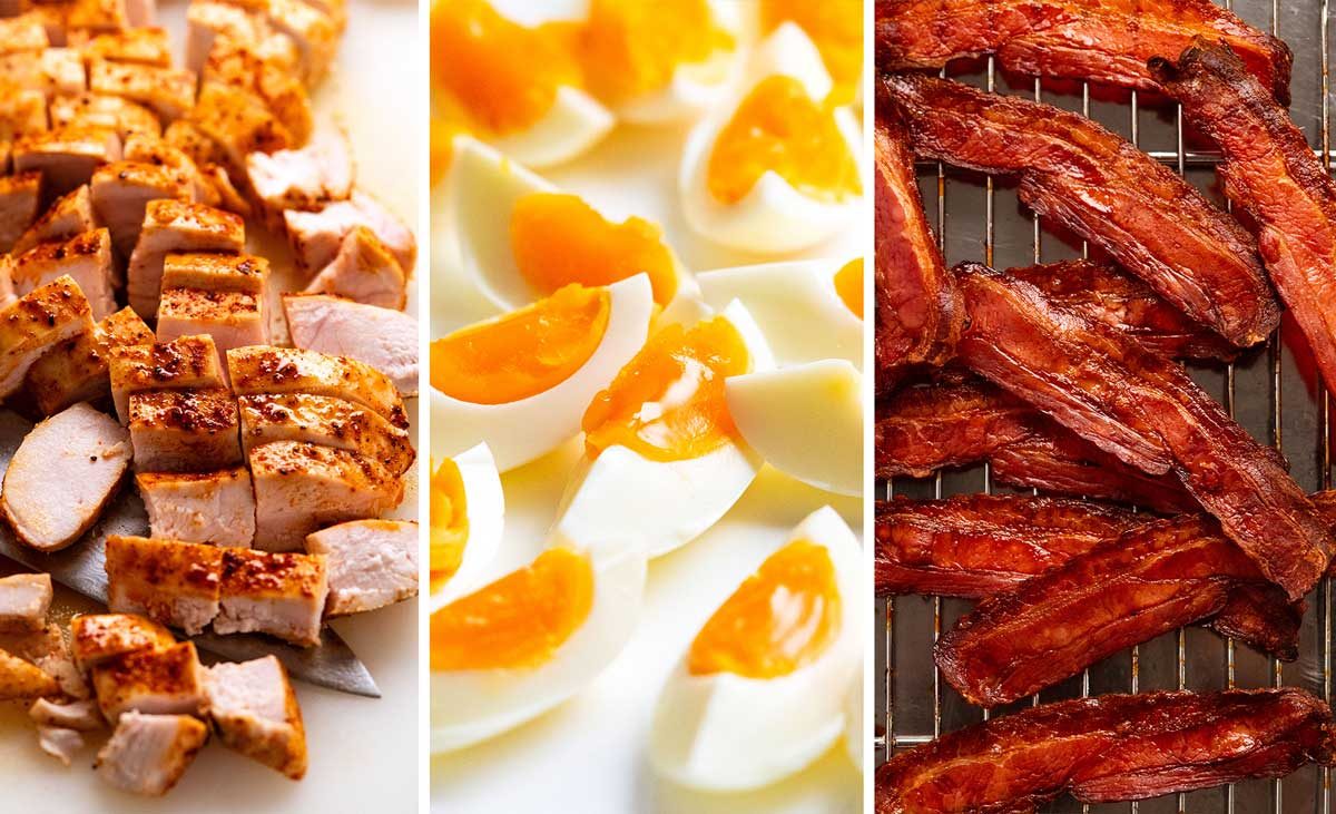 chicken-bacon-egg-for-avocado-pasta-salad Add ins for Pasta Salad with Avocado Ranch Dressing