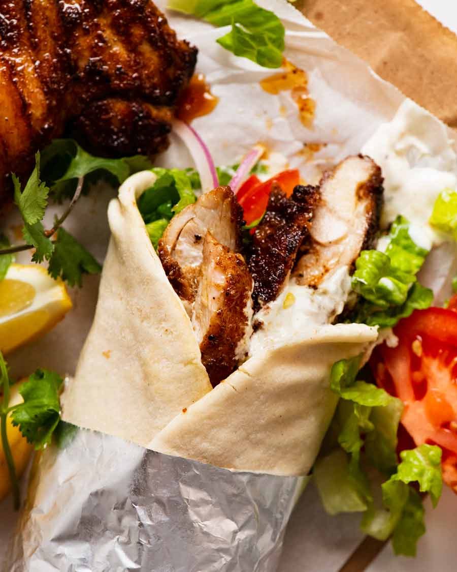 chicken-shawarma-wrap_3 Overhead photo of chicken shawarma