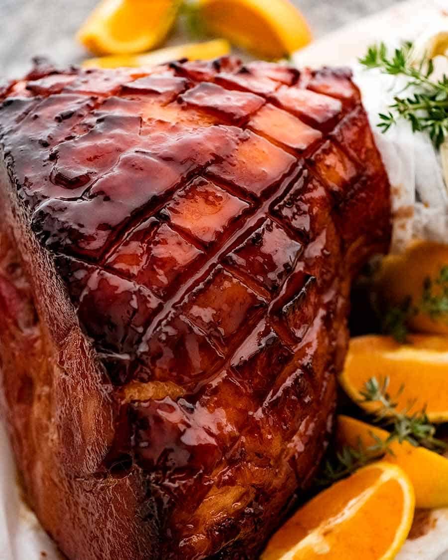 maple-glazed-ham_4 Close up of Maple Glazed Ham ready to be served