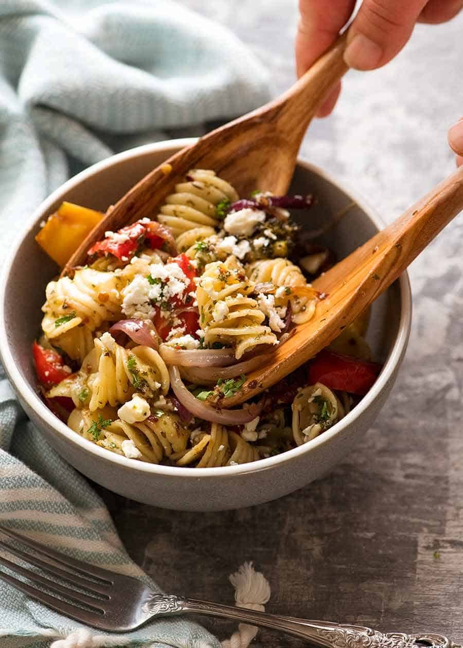 marinated-vegetable-pasta-salad_1 Serving cold pasta salad