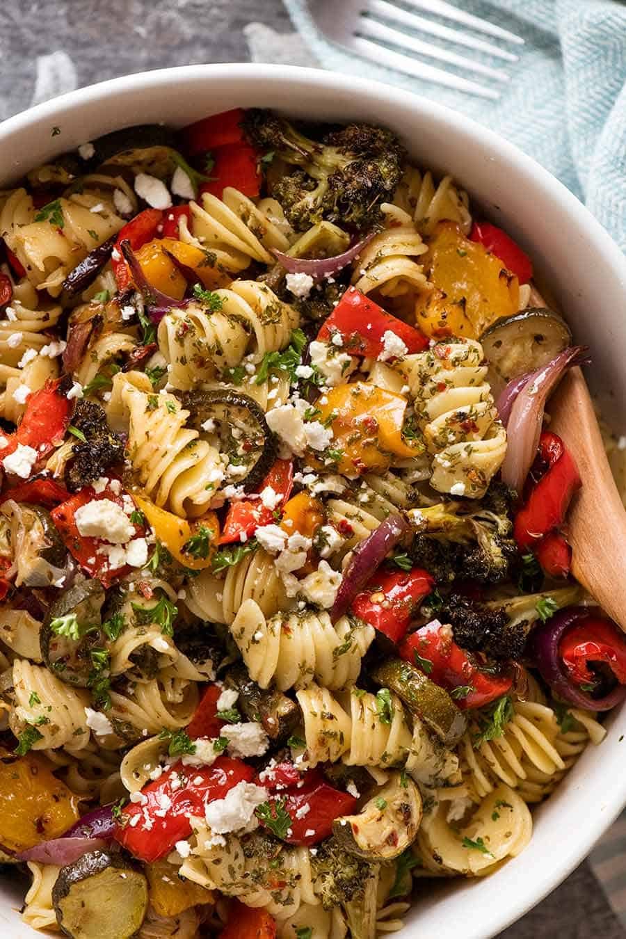 marinated-vegetable-pasta-salad_7 Overhead photo of marinated Vegetable Pasta Salad