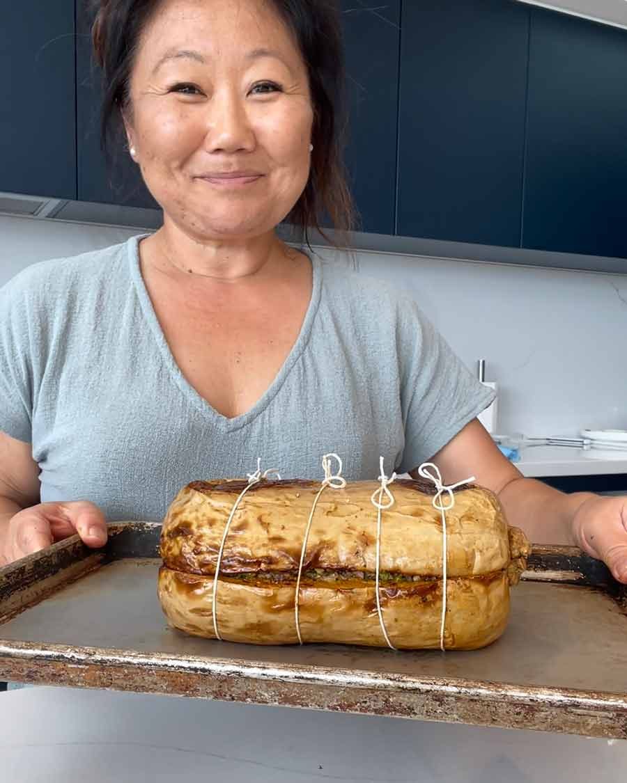 nagi-vegan-stuffed-pumpkin-looking-smug Nagi looking smug with vegan stuffed pumpkin
