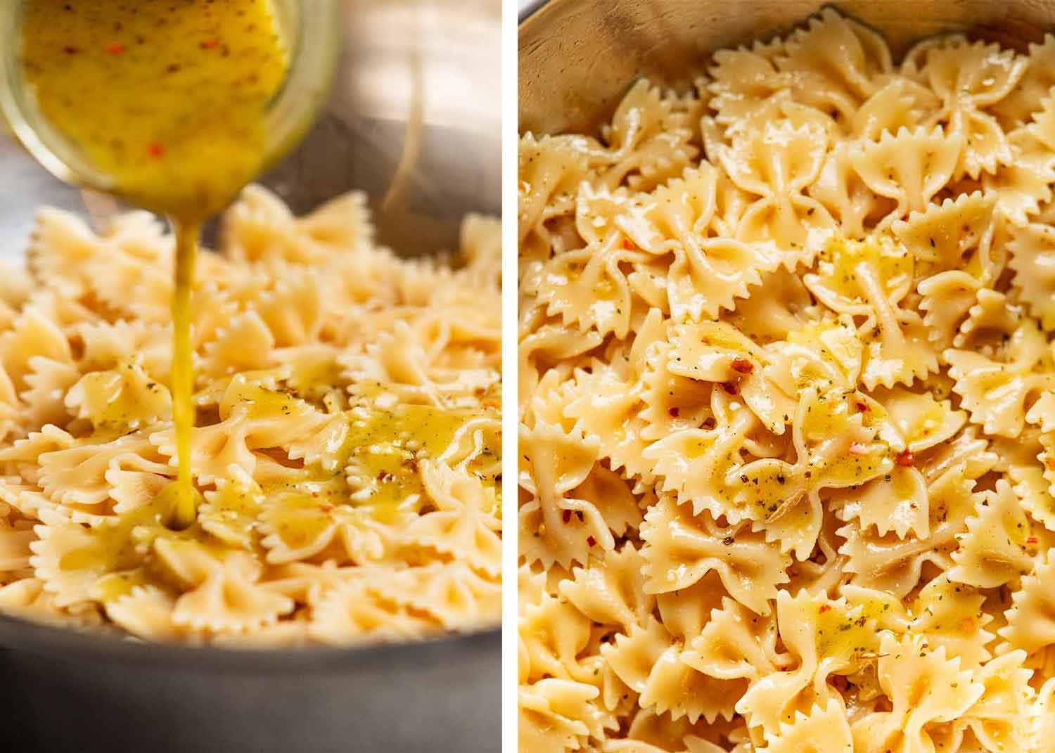 soaking-hot-pasta-in-dressing Soaking hot pasta Big, easy pasta salad