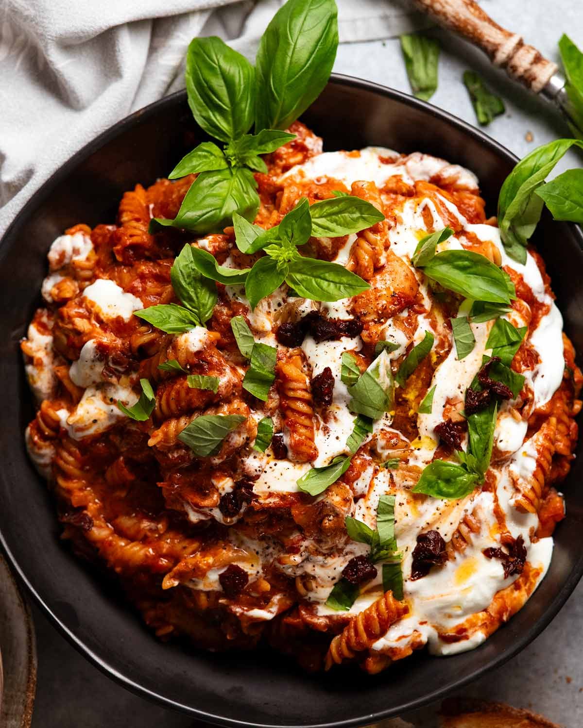 One pot whipped ricotta chicken pasta