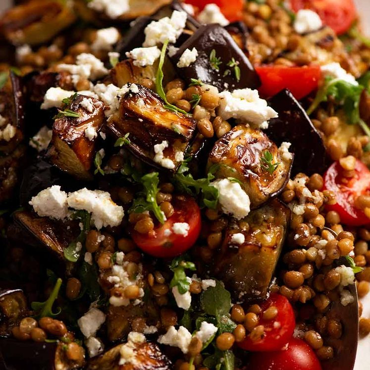 roasted-eggplant-lentil-salad_4 Close up of Roasted Eggplant Lentil Salad