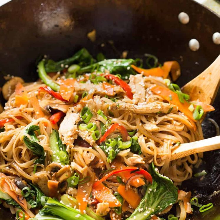 chicken-stir-fry-with-rice-noodles-4 Great fridge forage meal - any dried noodles, any veggies, optional protein. This Chicken Stir Fry with Rice Noodles is healthy and super quick to make! recipetineats.com