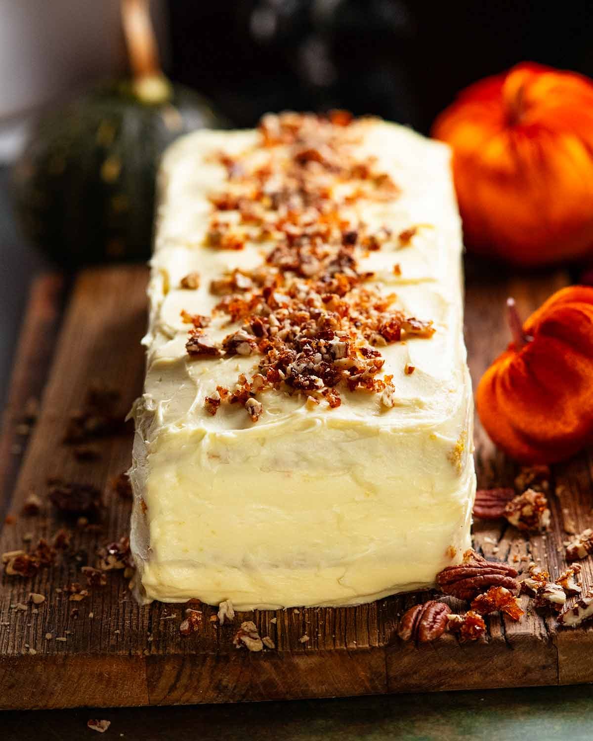 Toffee Pecan Cream Cheese Pumpkin Layer Cake